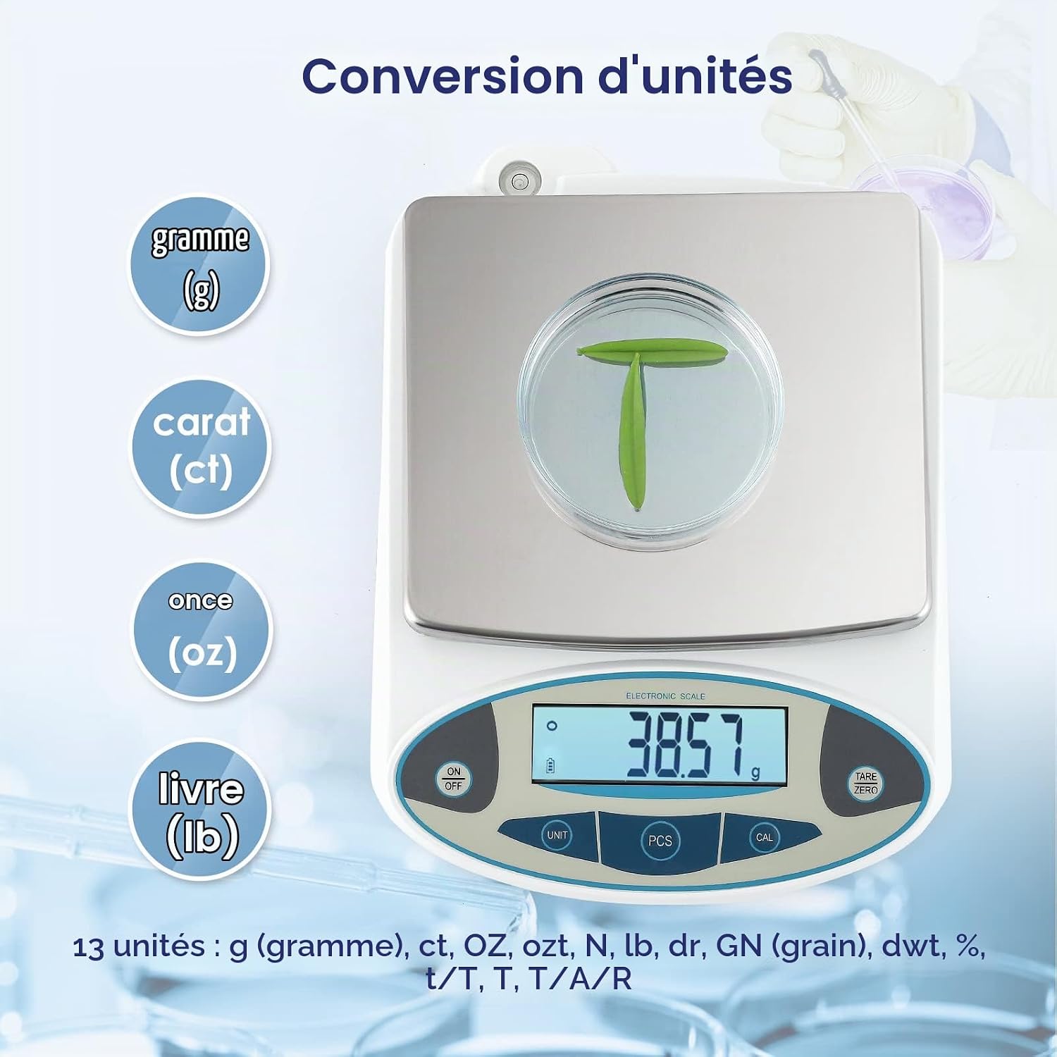 Lab Analytique Balance 5000g/0,01g, Tare/Compte/13 Unités 5000g,0.01g