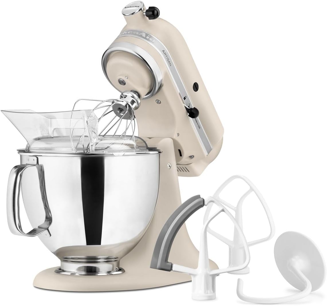 Robot Pâtissier - Artisan - Robot cuisine multifonctions à tête inclinable - Batteur avec 5 accessoires et 2 bols inox de 4,8 et 3 L - Fresh linen