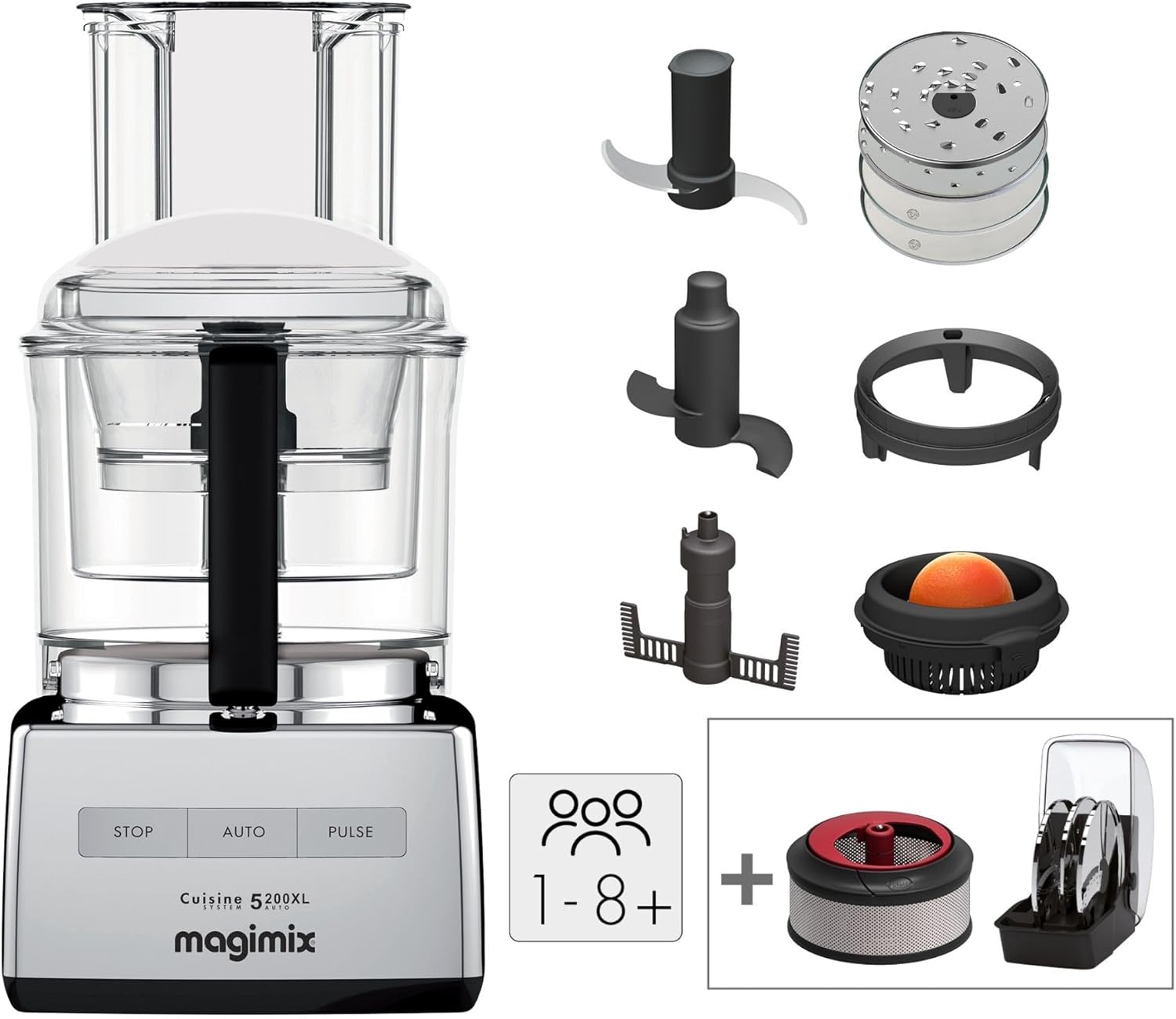 Robot de Cuisine Multifonction 5200 XL – Hachoir, Blender, Pétrin, Batteur – Accessoires Inclus – Idéal pour Famille – Moteur Professionnel Silencieux 3,6L - Fabriqué EN FRANCE (Chrome)