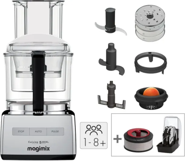 Robot de Cuisine Multifonction 5200 XL – Hachoir, Blender, Pétrin, Batteur – Accessoires Inclus – Idéal pour Famille – Moteur Professionnel Silencieux 3,6L - Fabriqué EN FRANCE (Chrome)