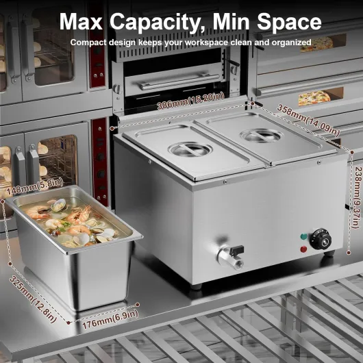 Bain Marie Électrique Professionnel 2 Bacs en Acier Inoxydable 220V Chauffe-Plats Professionnel Chocolat Fondoir Commercial avec 2 x 1/3 casseroles