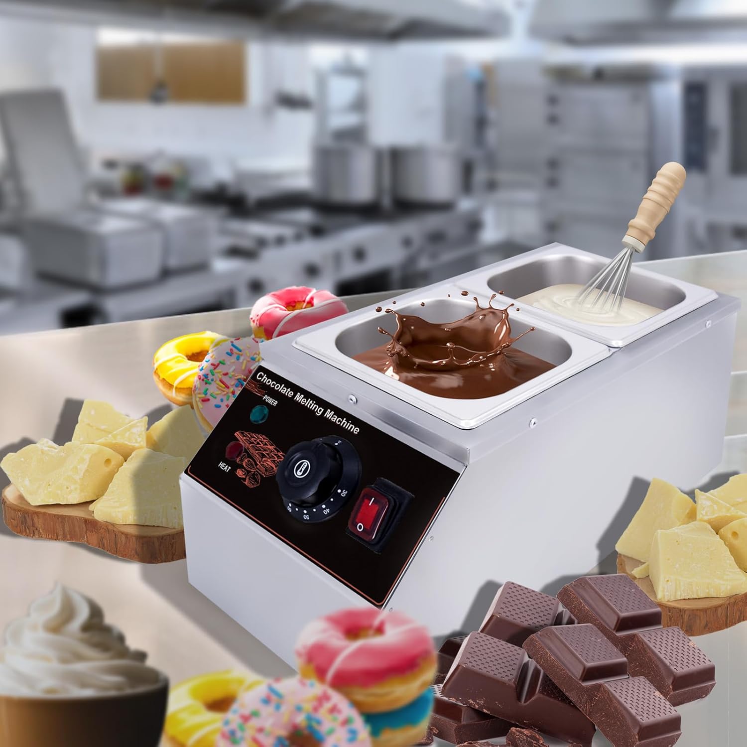 2-Cuve Chauffe-Chocolat avec Contrôle de Température, Machine de Tempérage Commerciale en Acier Inoxydable, Réchaud Électrique pour Chocolat, Pâtisserie, Bonbons et Fromage