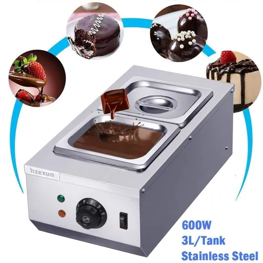 Tempéreuse À Chocolat Bain Marie Electrique Réchauffeur de Liquide Acier Inoxydable Capacité 6L 2 Réservoirs Maison Commerciale 220V 600W