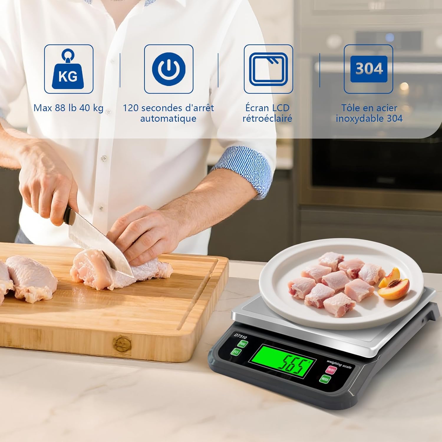 Balance cuisine 40kg/1g Balance Professionnelle Acier Inoxydable Balance De Cuisine Professionnelle Avec Pcs Et Tare Fonction Balance Alimentaire Avec éCran LCD Et 6 UnitéS Pour PâTisserie Gris 40 kg