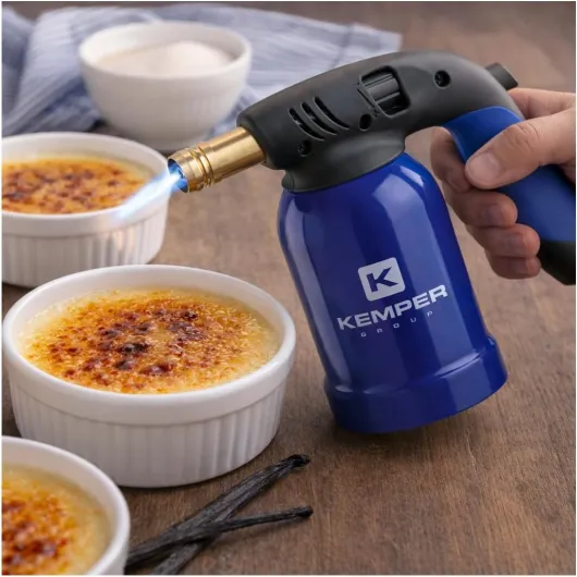 KEMPER - Lampe a souder gaz + 4 cartouches gaz 190g avec sécurité stop gaz Coque Acier Piezo - Chalumeau de cuisine Creme Brulée, Allumage Barbecue, Soudure