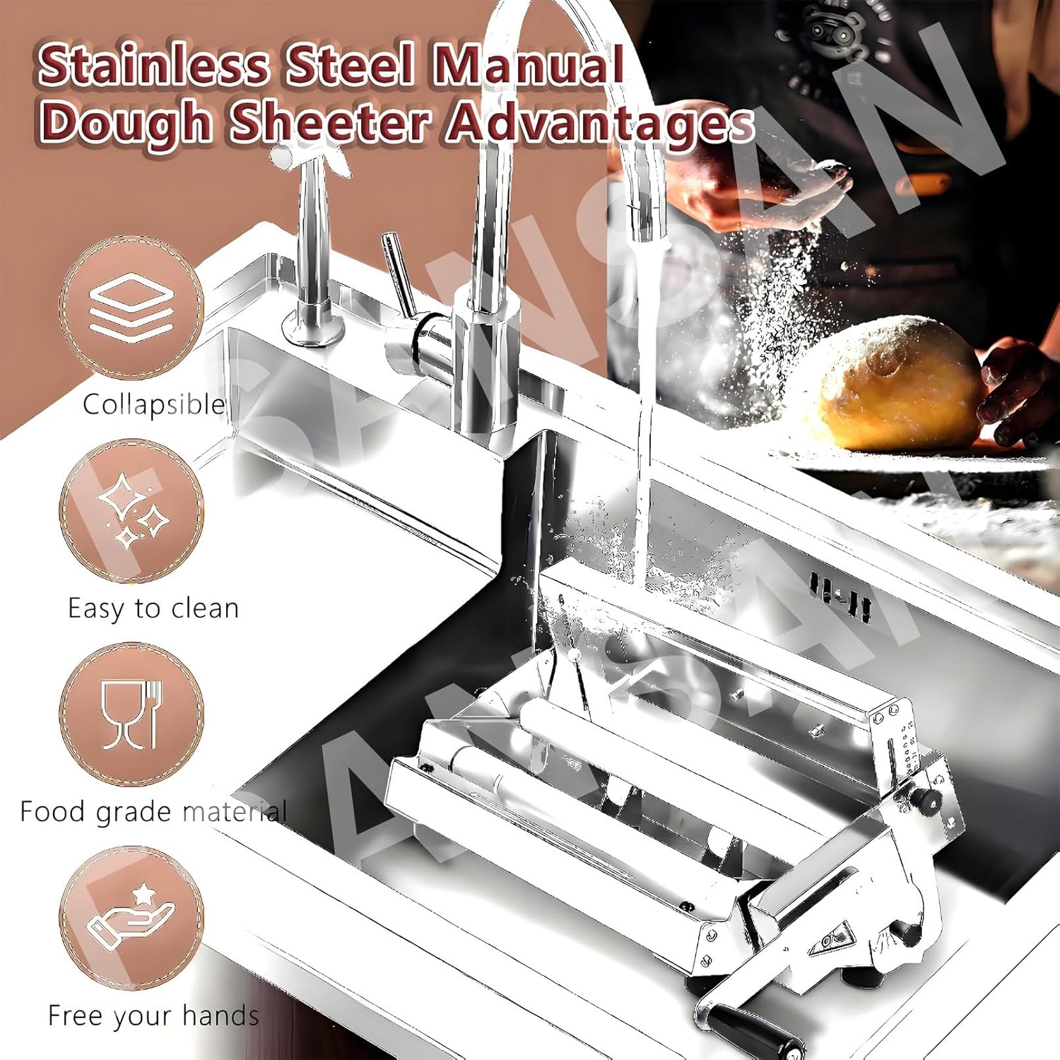 Laminoir à pâte professionnel, laminoir réversible pour pâte feuilletée et fondante, laminoir manuel, épaisseur réglable de 0 à 25 mm, laminoir pliable pour boulangeries et pâtisseries,Model400