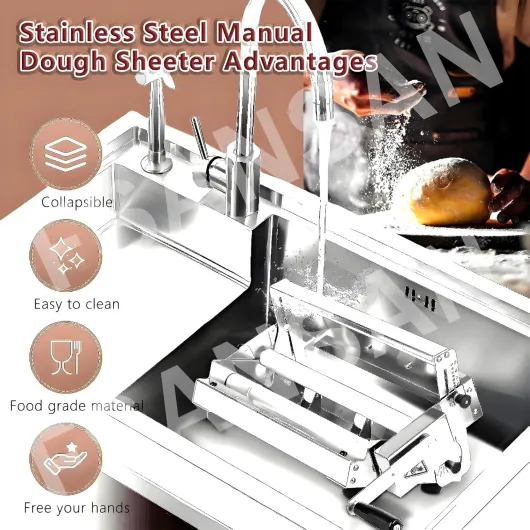 Laminoir à pâte professionnel, laminoir réversible pour pâte feuilletée et fondante, laminoir manuel, épaisseur réglable de 0 à 25 mm, laminoir pliable pour boulangeries et pâtisseries,Model400