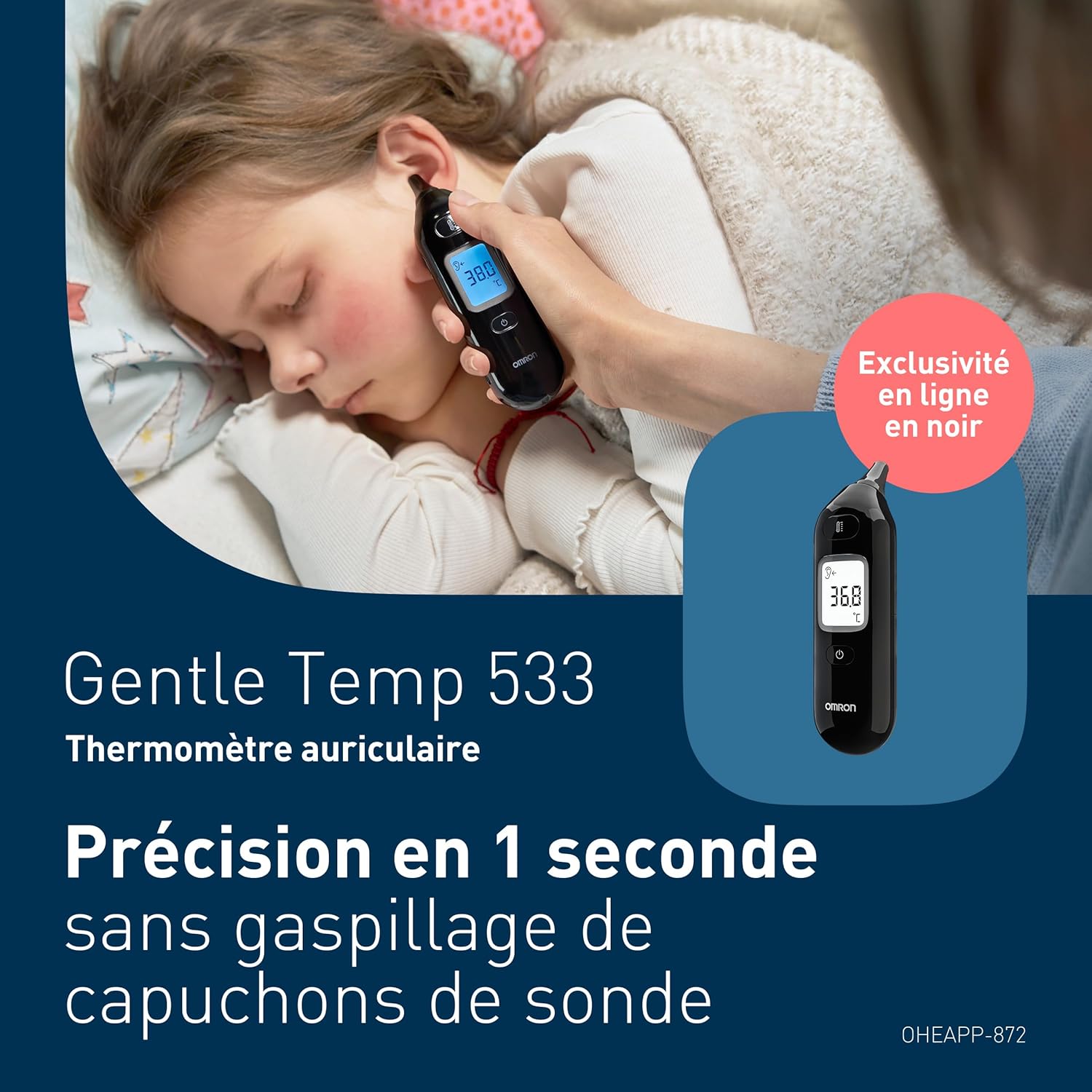 Gentle Temp 533 – Thermomètre auriculaire infrarouge digital pour Adultes, Enfants et Bébés, Thermomètre électronique avec mesure précise, en 1 seconde – Sans capuchon de sonde – Noir