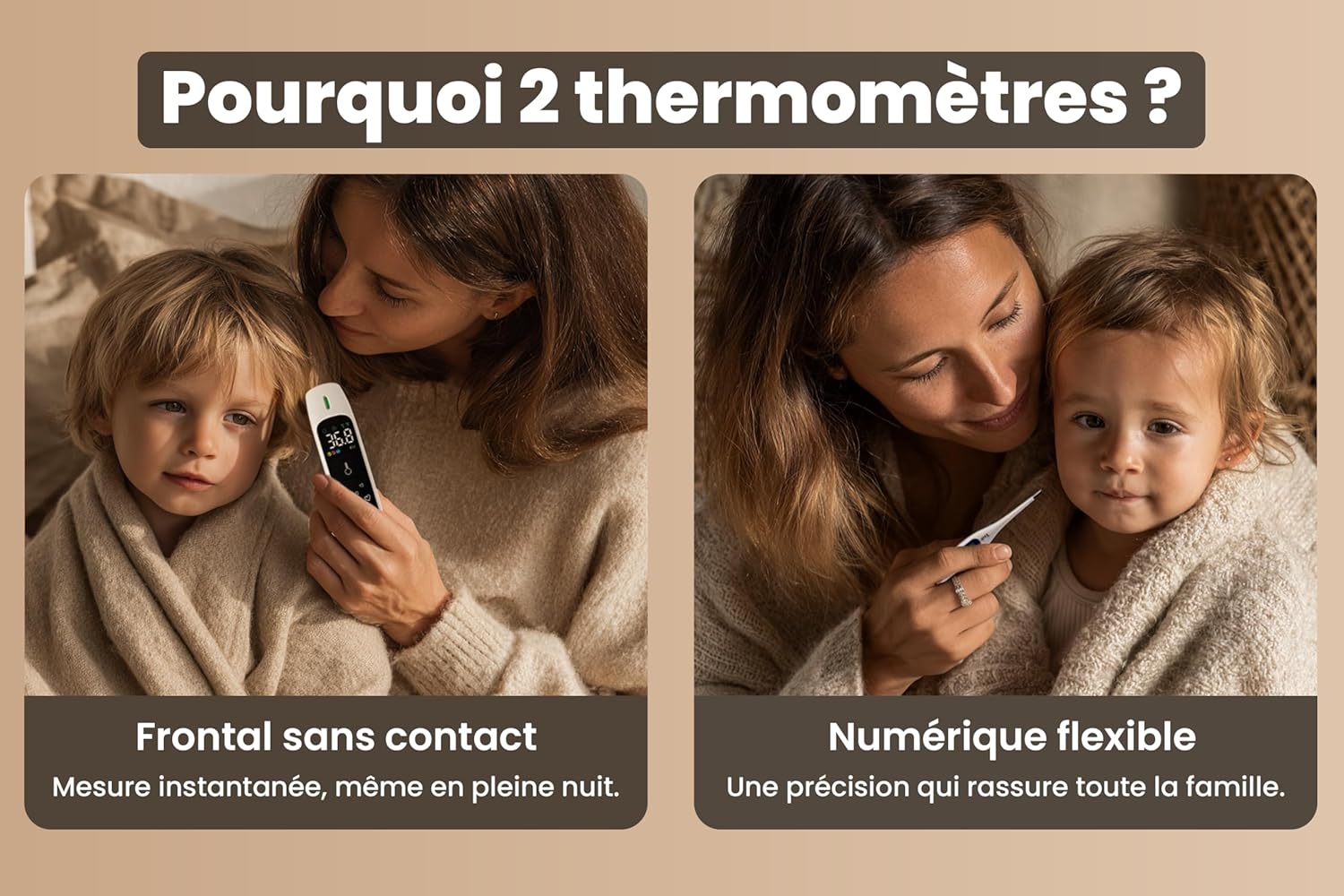 Pack Duo Thermomètre Frontal Bébé Sans Contact (Précision selon l'Âge) & Numérique Oral & Rectal – Marque Française – Idéal Naissance – Précis & Silencieux – Enfant & Adulte – CE Médical pack-tendri-V2