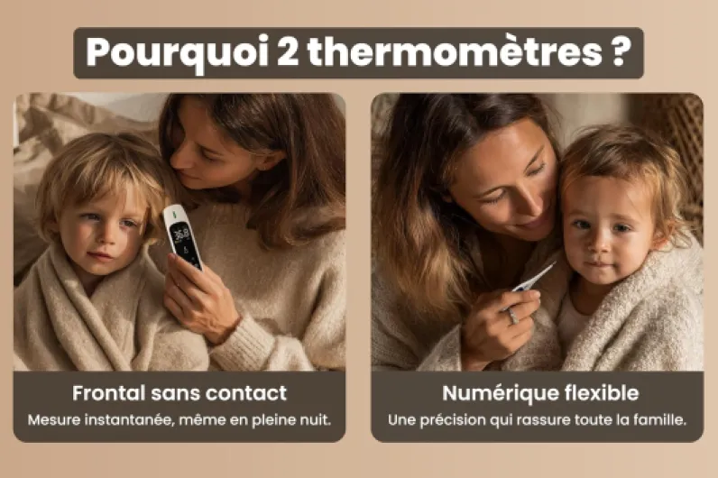 Pack Duo Thermomètre Frontal Bébé Sans Contact (Précision selon l'Âge) & Numérique Oral & Rectal – Marque Française – Idéal Naissance – Précis & Silencieux – Enfant & Adulte – CE Médical pack-tendri-V2