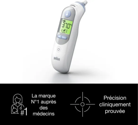ThermoScan 7 Thermomètre auriculaire - Technologie Age Precision - Affichage numérique avec code couleur - Convient aux bébés et aux nourrissons - Marque #1 auprès des médecins(1) ThermoScan 7 - blanc