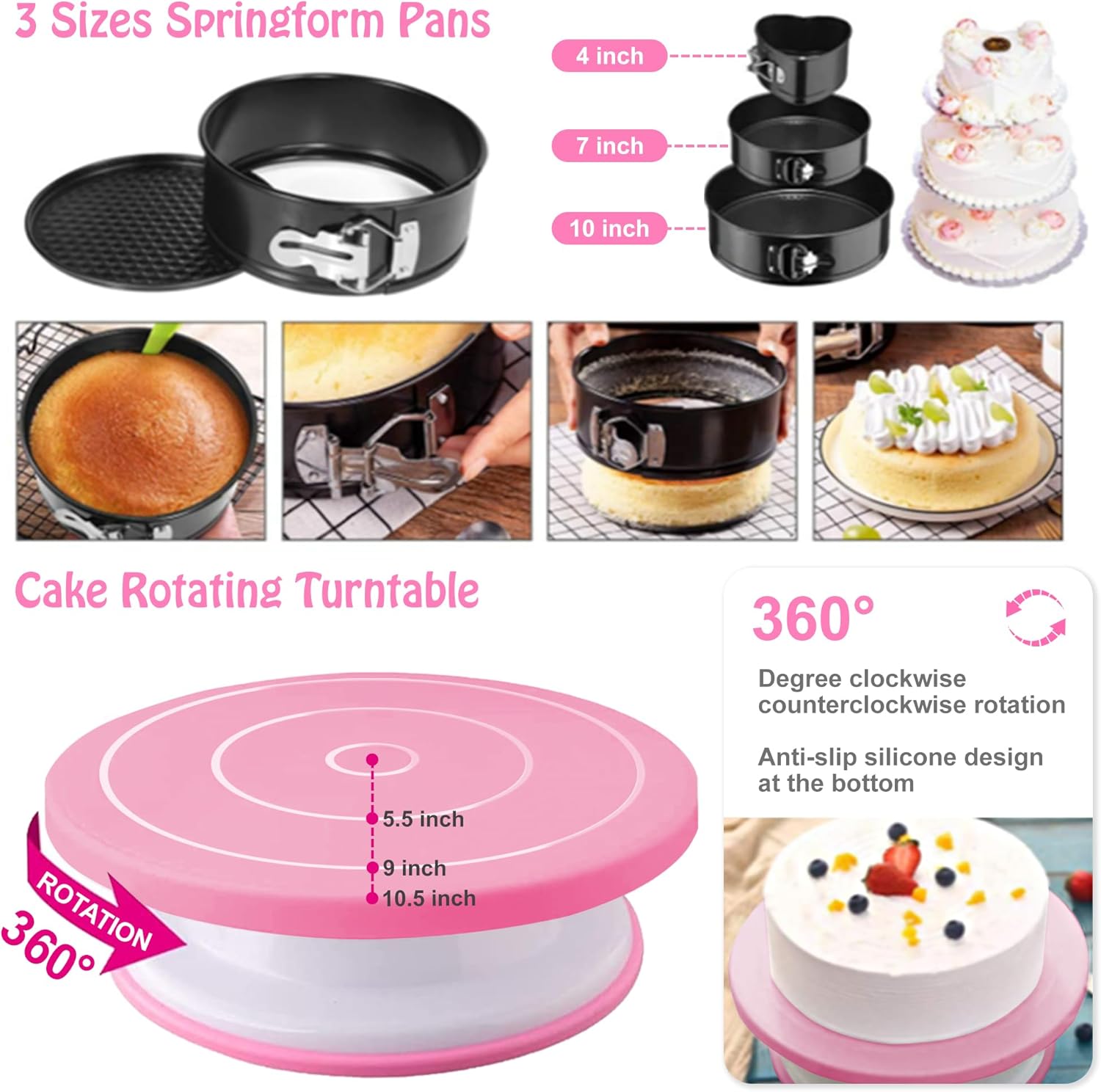 Douille Patisserie, Plateau Tournant Patisserie, Kit Patisserie, Ustensiles à Pâtisserie, Patisserie Accessoire, Kit Patisserie Professionnel, Moule a Gateau (423 Pièces) 423pcs(rose)