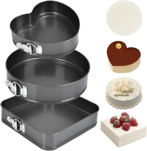 Ensemble de Moules à Gâteau, Ensemble de Moules à Charnière, Ensemble de Moules à Gâteau 3 Pièces en Acier au Carbone Rond en Forme de Cœur carré à Dégagement Facile Ensemble de (20/22/24)