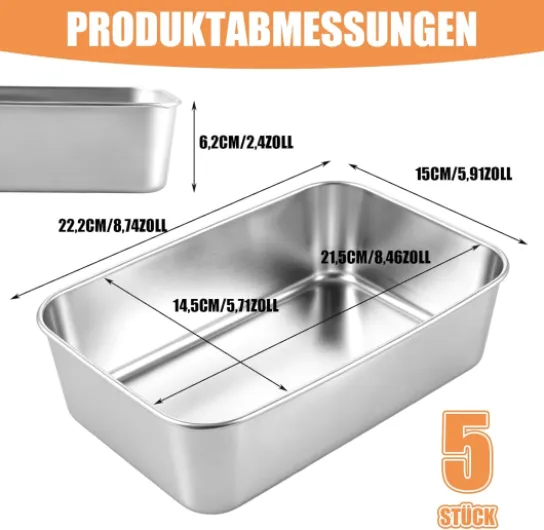 Lot de 5 Moule Pain de Mie Inoxydable, 22.5x14.5x6.2cm Moule a Pain de Mie, Épais et Résistant, pour Pain,Toast, Gâteau, Lasagnes