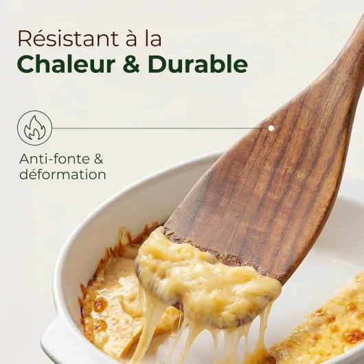 Spatule Cuisine Bois - Lot de 4 Ustensiles de Cuisine bois en Teck - Anti-Rayures, Antiadhésive et durable, Résistants à la chaleur, Pour Mélanger, Racler, Couper, Servir, Remuer 4 Piece Set
