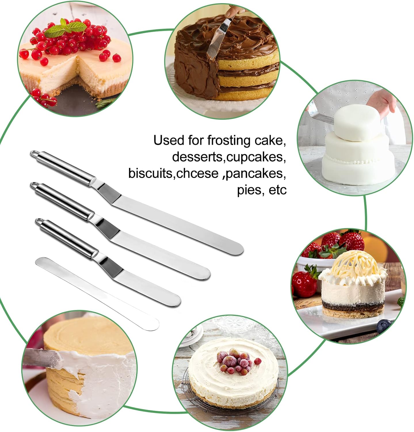 Lot de 4 Spatules de Cuisine, Spatules à Glaçage Coudées en Acier Inoxydable, Spatule Sucrée Pour Glaçage de Gâteaux, Cupcakes et Gâteaux, Chef Décorant Des Gâteaux Spatule Pour Glaçage 36 x 9 x 3 cm