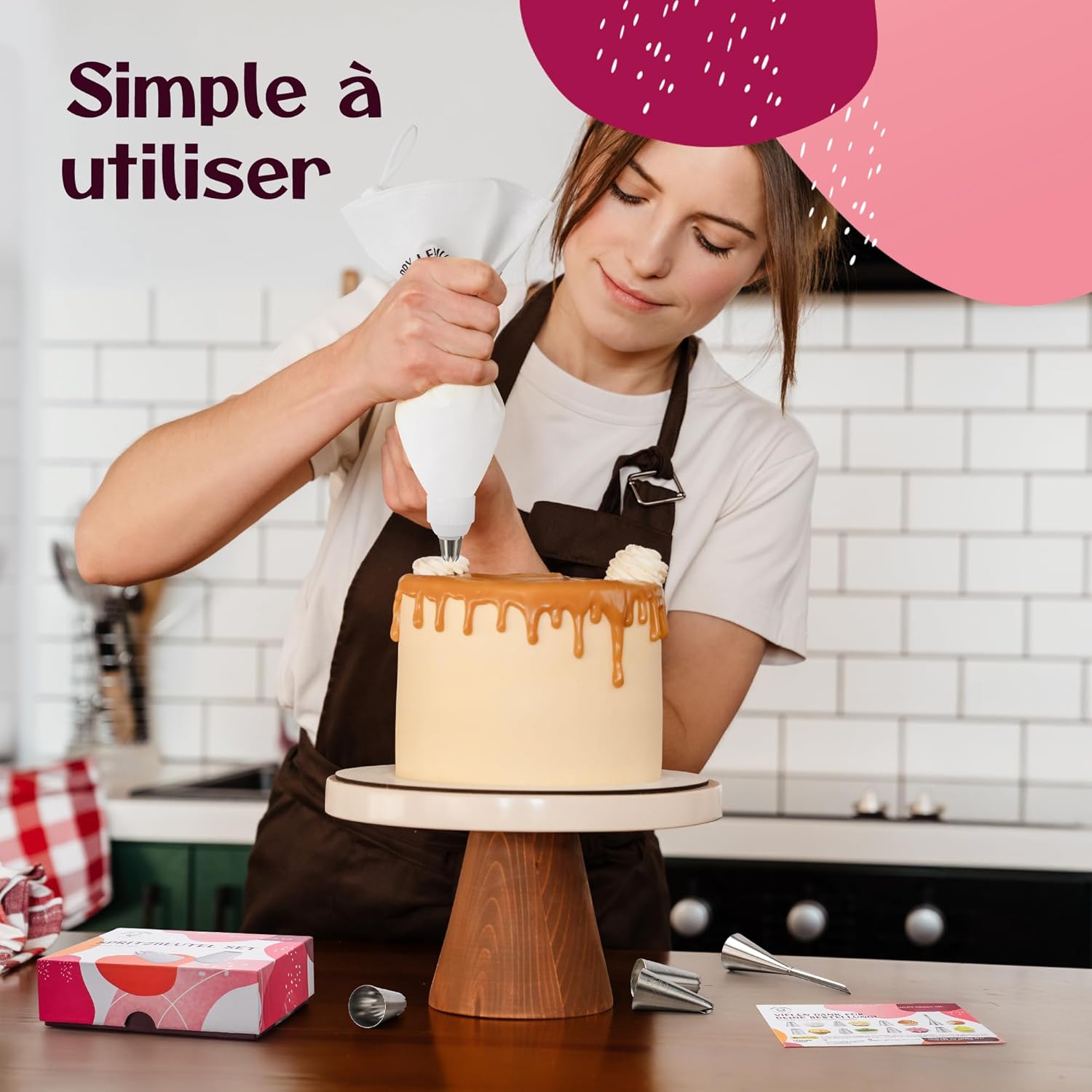 Lot de 15 pièces, 2 poches à douille en coton 35 & 40 cm avec grandes douilles inox - Kit de décoration pâtisserie réutilisable et lavable